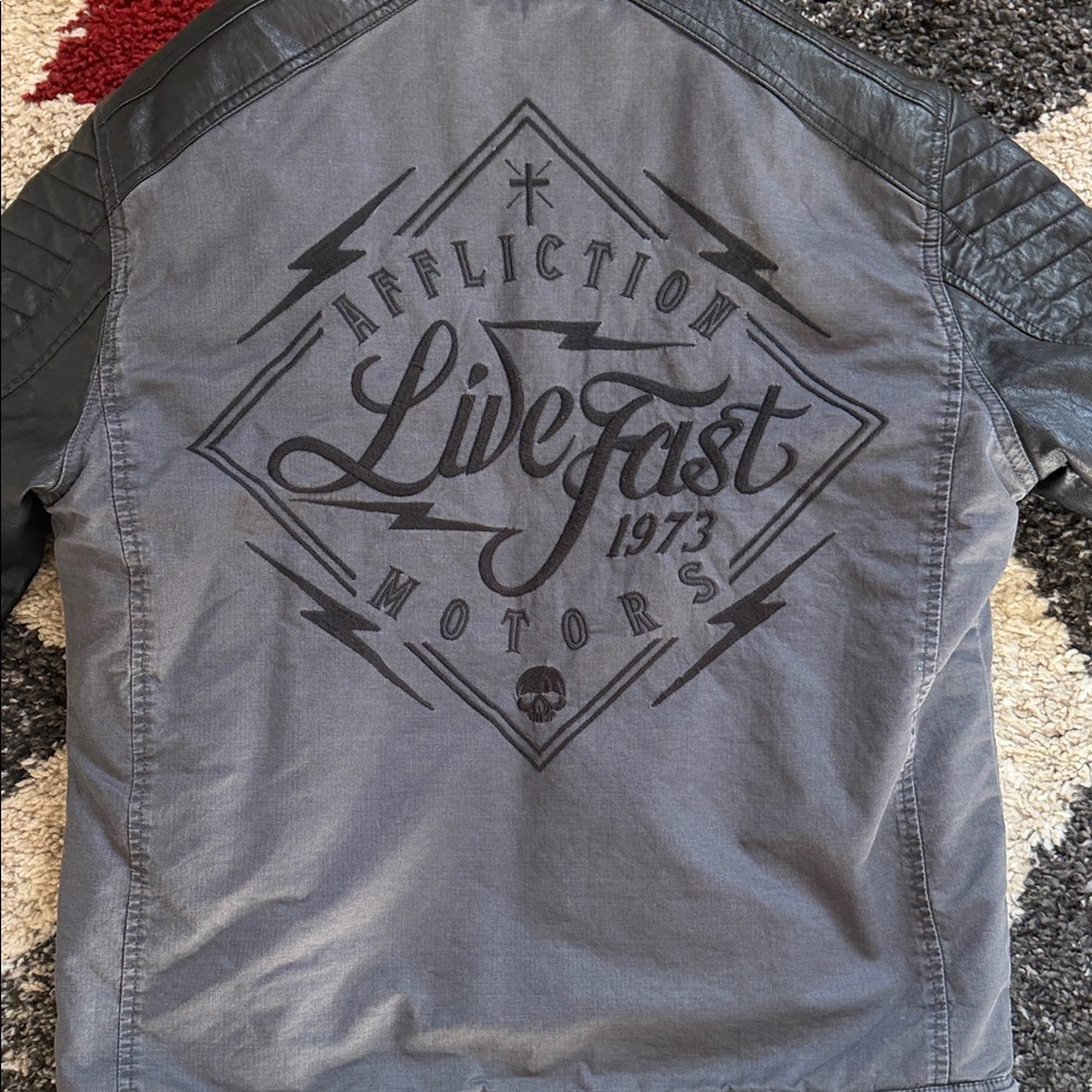 Affliction Charcoal and Black leather Jacket - Picture 6 of 10